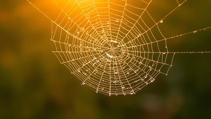 ethicist. Morning dew glistening on a delicate spiderweb in golden light. wildlife magazines, conservation campaigns, designed for nature documentaries and education, used by devops engineers.