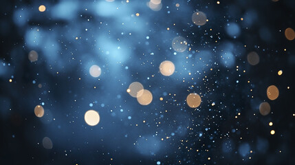 Obraz premium Dreamy blue bokeh background with diffused silver and golden light spots creating magical and serene atmosphere with soft glowing particles scattered throughout image
