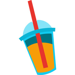 A Stylized Illustration Of A Blue Cup Filled With Orange Liquid And A Red Straw For A Beverage
