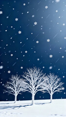 A tranquil winter scene featuring bare white trees and falling snowflakes, ideal for winter-themed backgrounds.