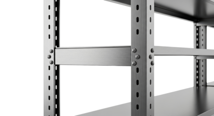 Empty shelves with a single support beam for shelving  isolated on a transparent background  