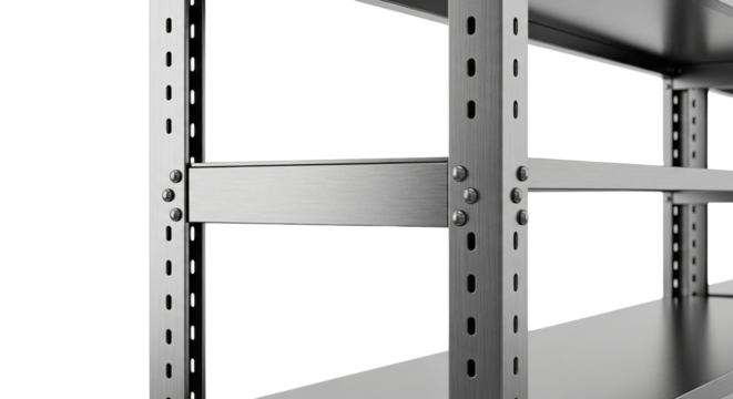 Empty shelves with a single support beam for shelving  isolated on a transparent background  