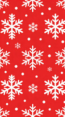 Bright red backdrop featuring white snowflakes and dots, perfect for festive wrapping paper or holiday-themed projects.