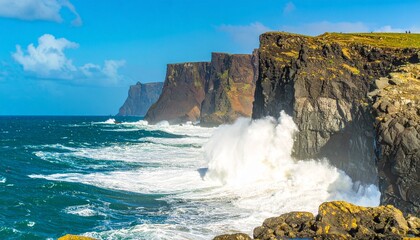 Rocky cliffs with ocean waves crashing