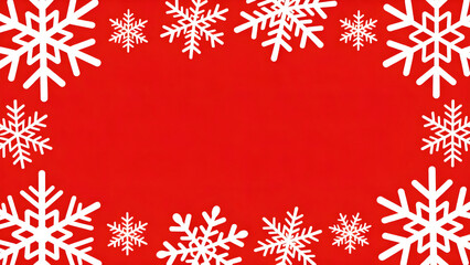 Festive red background embellished with white snowflakes, ideal for holiday-themed visuals and decorations.