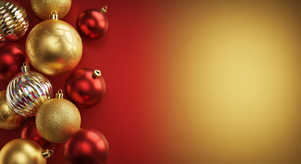 Elegant Christmas Ornaments on Red and Gold Background decoratio