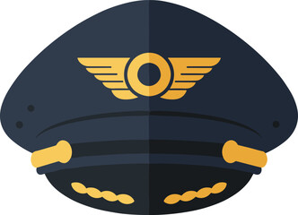 Pilot hat vector illustration, aviation uniform accessory, airline captain cap, gold emblem, travel icon, professional aviation gear, flight symbol
