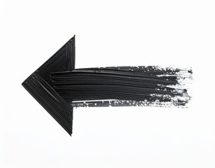 Obraz premium Dynamic black paint brush stroke forming an arrow on a white background, ideal for creative design and directional themes.