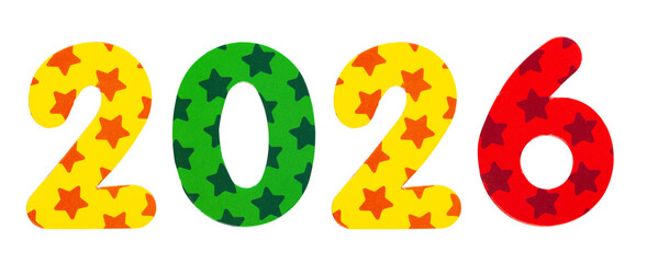 Colorful number 2026 with star pattern isolated on white background