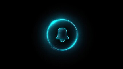 Glowing neon bell icon on a dark background, notification concept