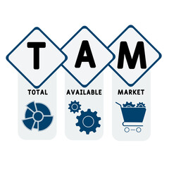 TAM - total available market acronym. business concept background. vector illustration concept with keywords and icons. lettering illustration with icons for web banner, flyer, landing