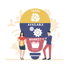 TAM - total available market acronym. business concept background. vector illustration concept with keywords and icons. lettering illustration with icons for web banner, flyer, landing
