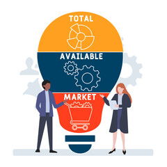 TAM - total available market acronym. business concept background. vector illustration concept with keywords and icons. lettering illustration with icons for web banner, flyer, landing