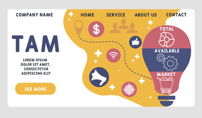 TAM - total available market acronym. business concept background. vector illustration concept with keywords and icons. lettering illustration with icons for web banner, flyer, landing