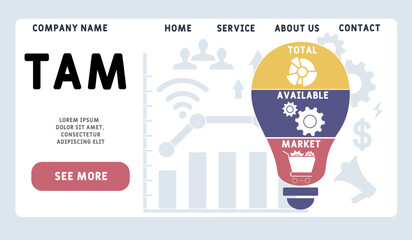 TAM - total available market acronym. business concept background. vector illustration concept with keywords and icons. lettering illustration with icons for web banner, flyer, landing