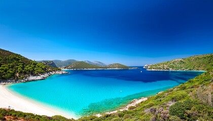 Obraz premium breathtaking scenery of the aegean sea with crystal clear turquoise water white sand beaches and green hills