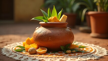 Pongal theme clay pot