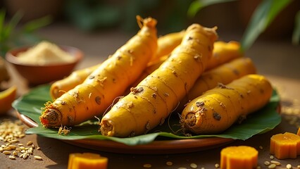 Pongal theme Fresh turmeric roots