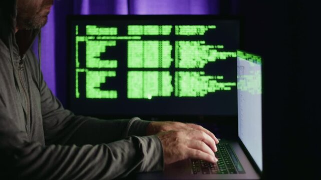 Remote worker integrating cloud solutions on binary laptop screen, ensuring seamless functionality, boosting team productivity with optimized workflows, ideal for remote work promotions, case studies