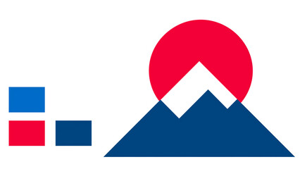富士山と日の丸の、シンプルでモダンな幾何学ロゴ
