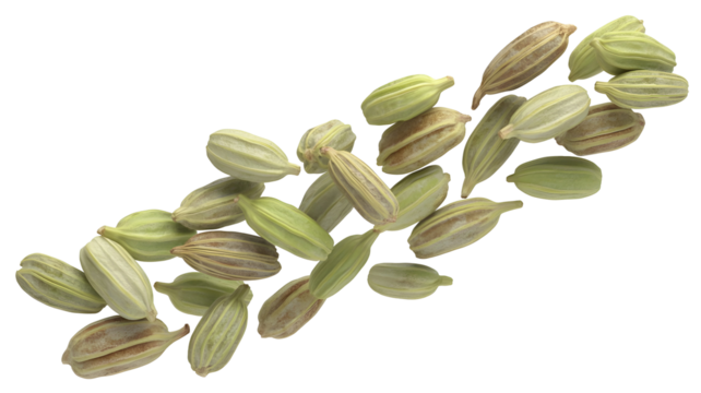A pile of green cardamom pods isolated on transparent background