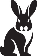 Black Rabbit Silhouette Sitting Front View on White Background, Front facing rabbit silhouette vector