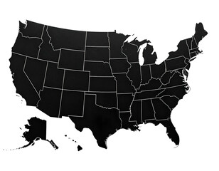 Dark map outlines of the 48 contiguous United States, plus Alaska