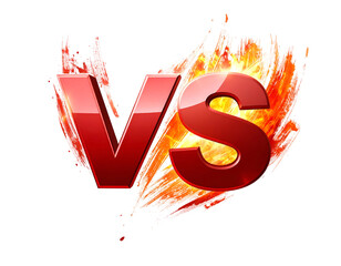 Fiery red "VS" graphic with paint splatters and bright glow