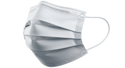 White disposable mask with elastic loops on transparent background