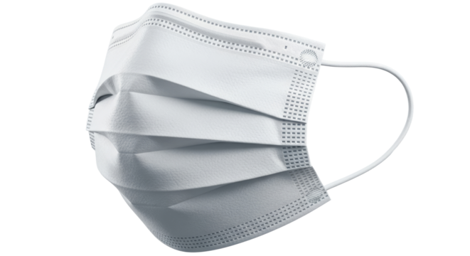 White disposable mask with elastic loops on transparent background   - Powered by Adobe