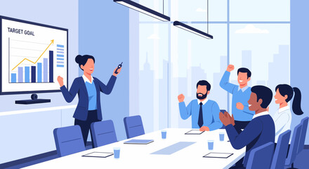 Fototapeta premium Team Celebrating Business Growth At A Presentation Meeting