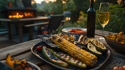 Summer Vegetables On Rustic Pine Table Char
