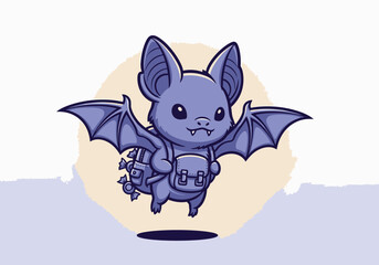Cute Blue Bat Cartoon Character