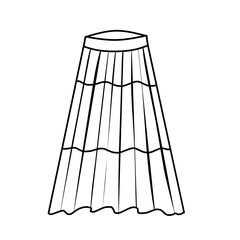 Line art illustration of a long skirt. Illustration of women's clothing. Long skirt design model
