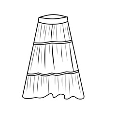 Line art illustration of a long skirt. Illustration of women's clothing. Long skirt design model
