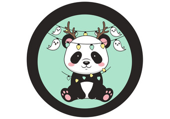 Cute panda wearing deer costume cartoon illustration