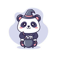 Cute Panda Detective Holding Pumpkin for Halloween Illustration