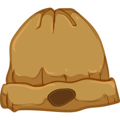 Cartoon Brown Winter Beanie Hat With Dark Brown Patch Detail And Folded Brim Isolated On White Background Vector Illustration