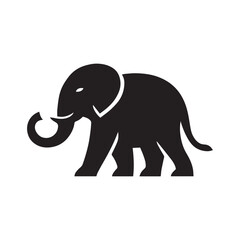Stylized Elephant Silhouette with Curled Trunk and Tusks Isolated Vector.