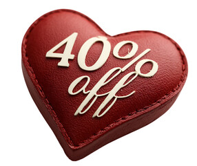 Red heart with forty percent off text for valentine's day sale promotion on transparent background