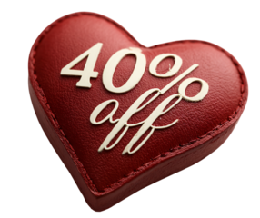 Red heart with forty percent off text for valentine's day sale promotion on transparent background