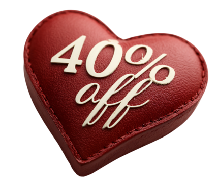 Red heart with forty percent off text for valentine's day sale promotion on transparent background