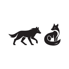 Stylized Fox Silhouettes in Walking and Sitting Poses Isolated on White Vector