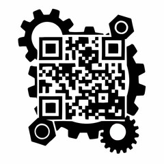 QR code technology: A cutting-edge QR code is cleverly integrated with gears and bolts, symbolizing a dynamic combination of technology and mechanical precision.