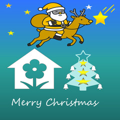 Whimsical Yellow Santa Riding Reindeer Christmas Cheer