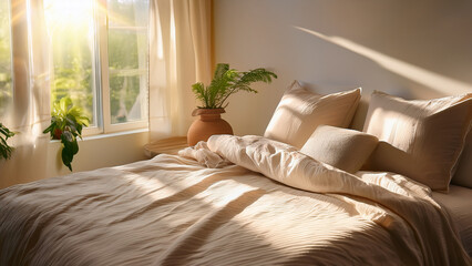 Warm Morning Light on Linen Sheets