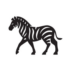 Stylized Zebra Silhouette in Walking Pose with Bold Stripes Isolated Vector.