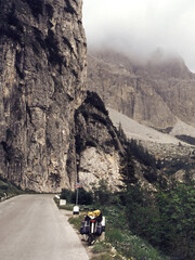 Fototapeta premium Mountain landscape along the road to Falzarego Pass, Dolomites, Italy