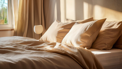 Minimal Bedroom Scene with Linen Bed