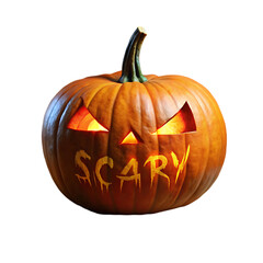 Carved Halloween Pumpkin: Glowing Jack-o'-lantern with Scary Face